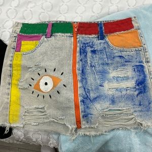 Painted jean skirt